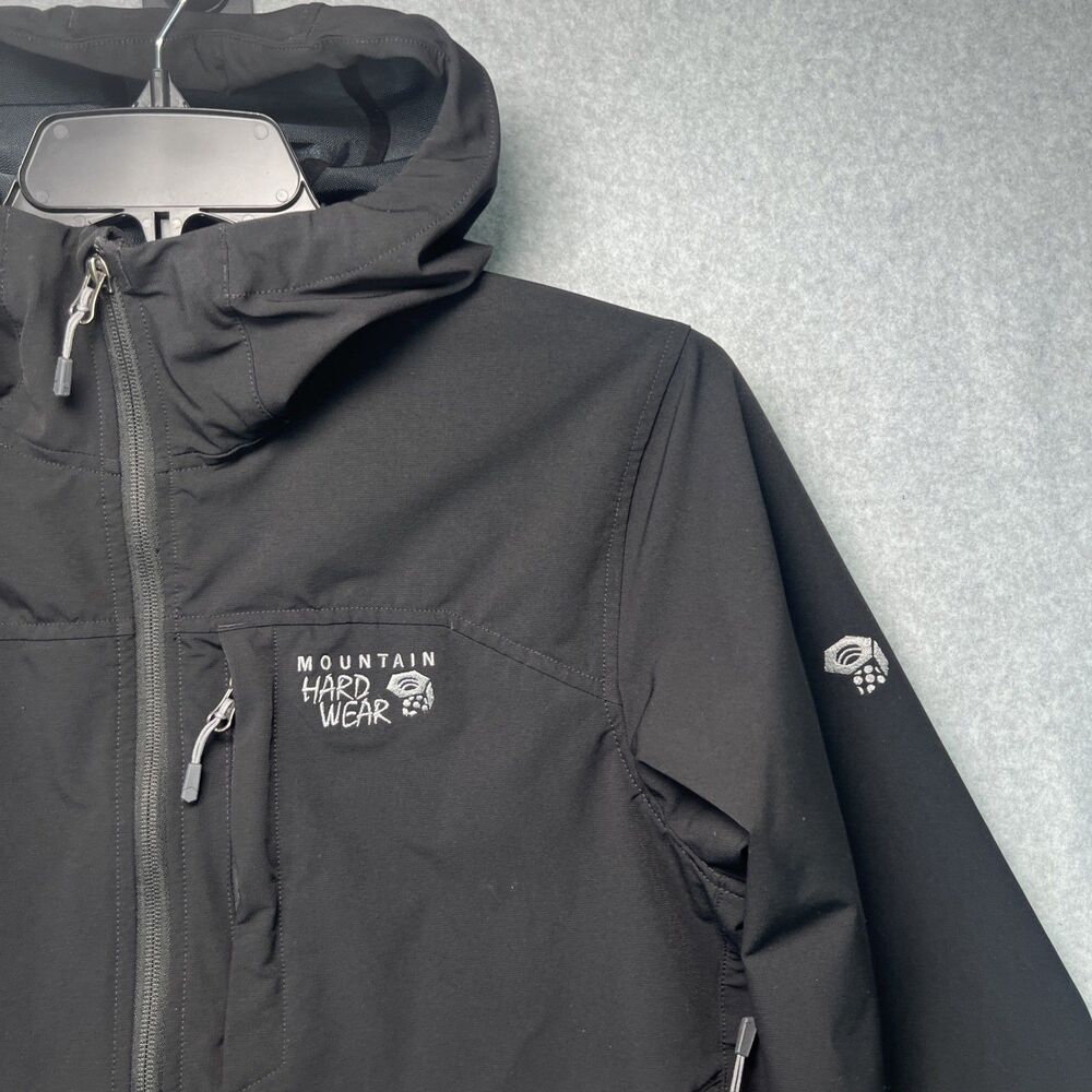 Mountain Hardware Mens Ozonic Stretch Rain Jacket Medium Black Hooded Soft Shell - Picture 4 of 15